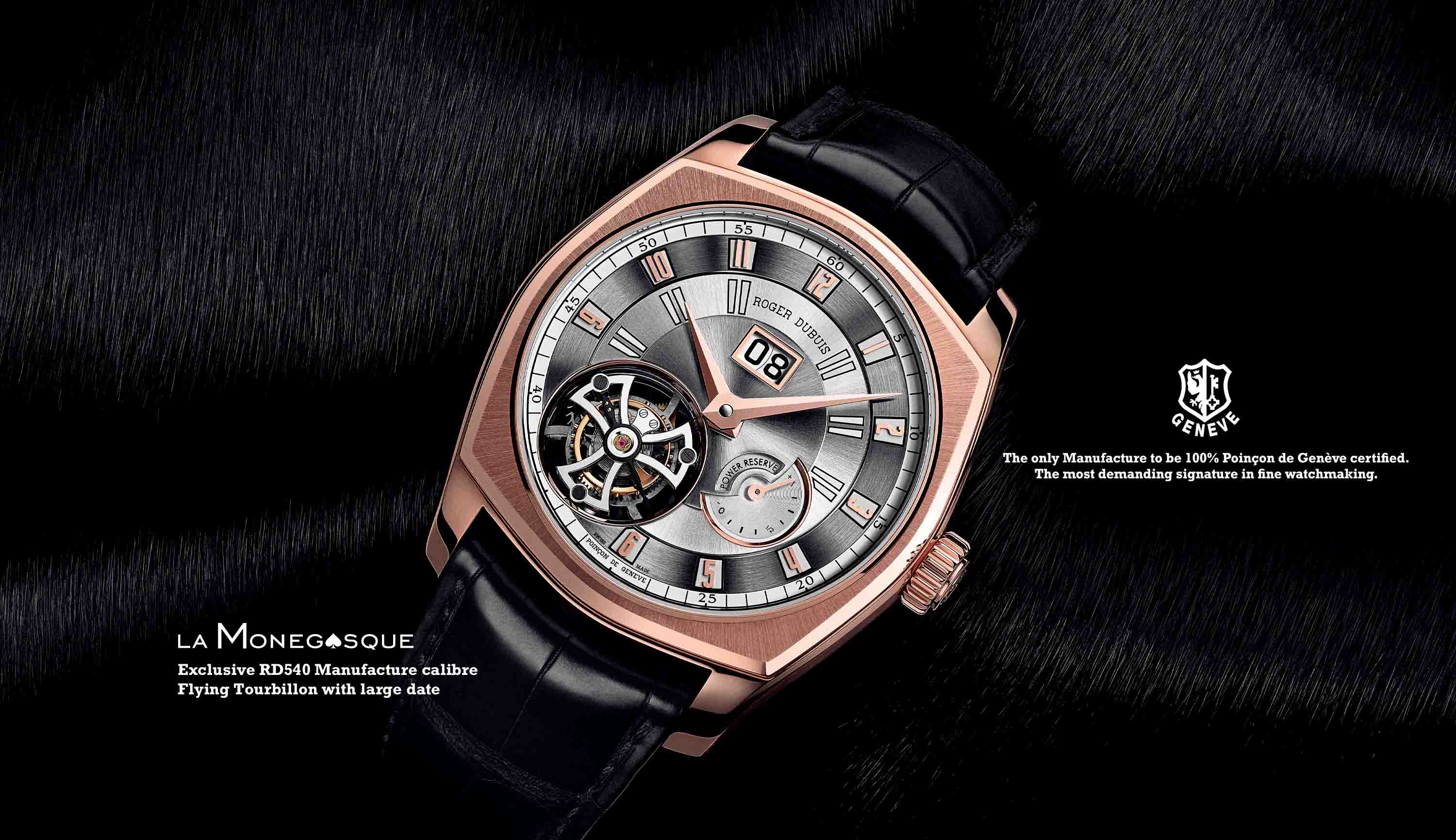 Roger Dubuis La Monégasque Flying Tourbillon dengan Tanggal Ukuran Besar warna Emas Merah Muda